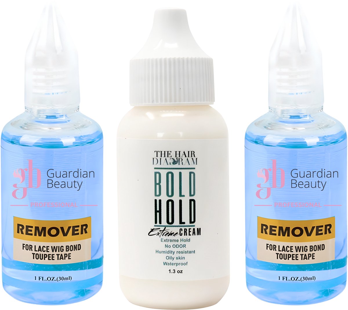 Pruik Lijm & Guardian Beauty Remover Set - Bold Hold - Extreme Creme - 1.3 oz. + GB Remover - The Hair Diagram - Blauw - For Lace Wig Bond and Toupee Tape - 2 stuks - 30ml - Haarextensions
