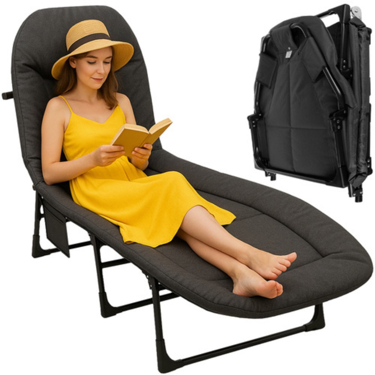 MOZY® - Visbed - Zwart - 200 x 65 x 30 cm - Inklapbaar - tot 150 kg - Karper Stretcher - Ligbed - Veldbed - Kampeerbed - Campingbed - Zonnebed