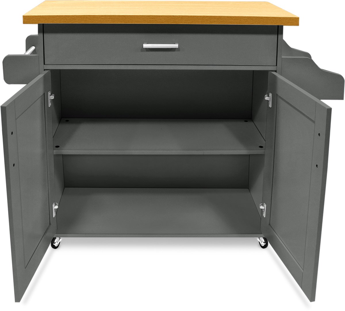 ACXIN Keukentrolley Met Houten Werkblad - 115x36x90 cm - 4 Zwenkwielen - Grijs