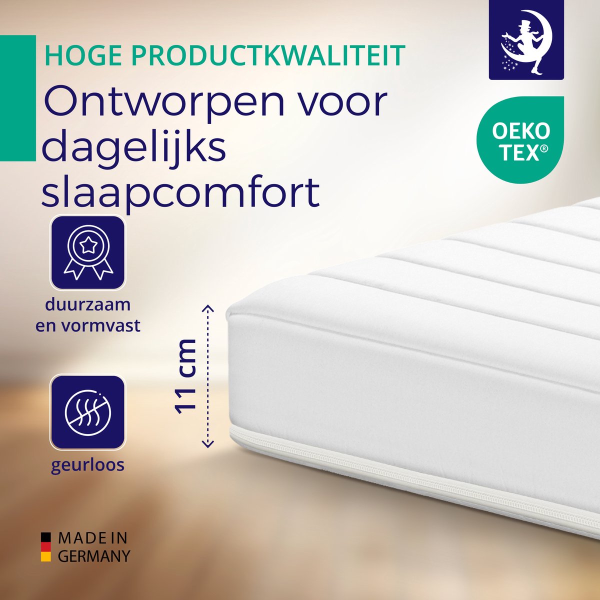 Mister Sandman - Matras Basic - Koudschuim matras 180x200 - Comfort Foam matras - Anti-Allergisch - Tweepersoons matras stevig - Hoegte 11cm