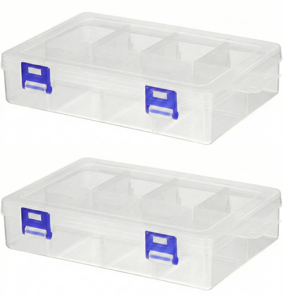 Somstyle Opbergdoos met 8 Vakjes - 2 Stuks - Opbergbox met Deksel - Sorteerdoos - Transparant