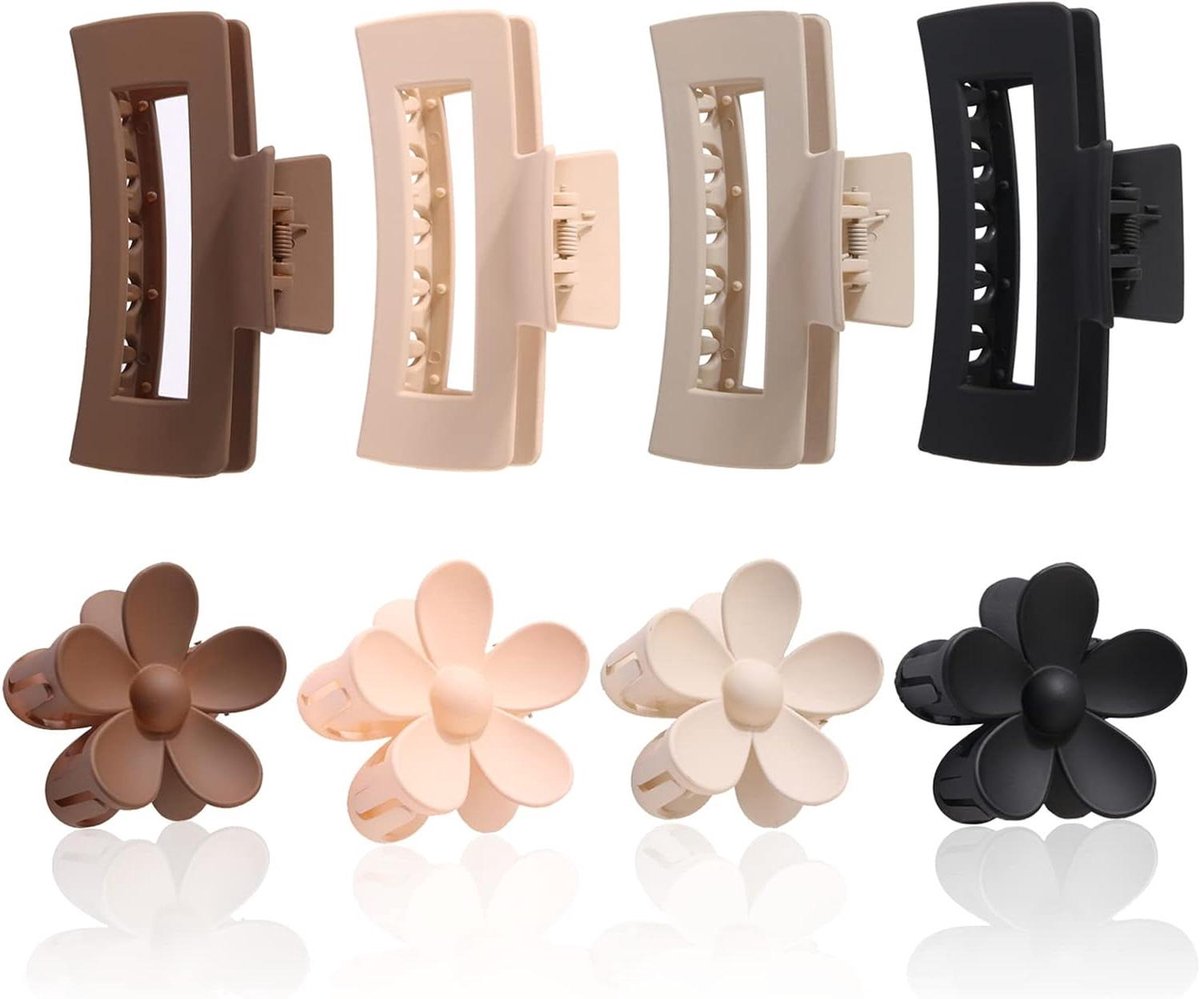 Set van 8 haarclips bloemvormig antislip rechthoekig matte haaraccessoires voor dames