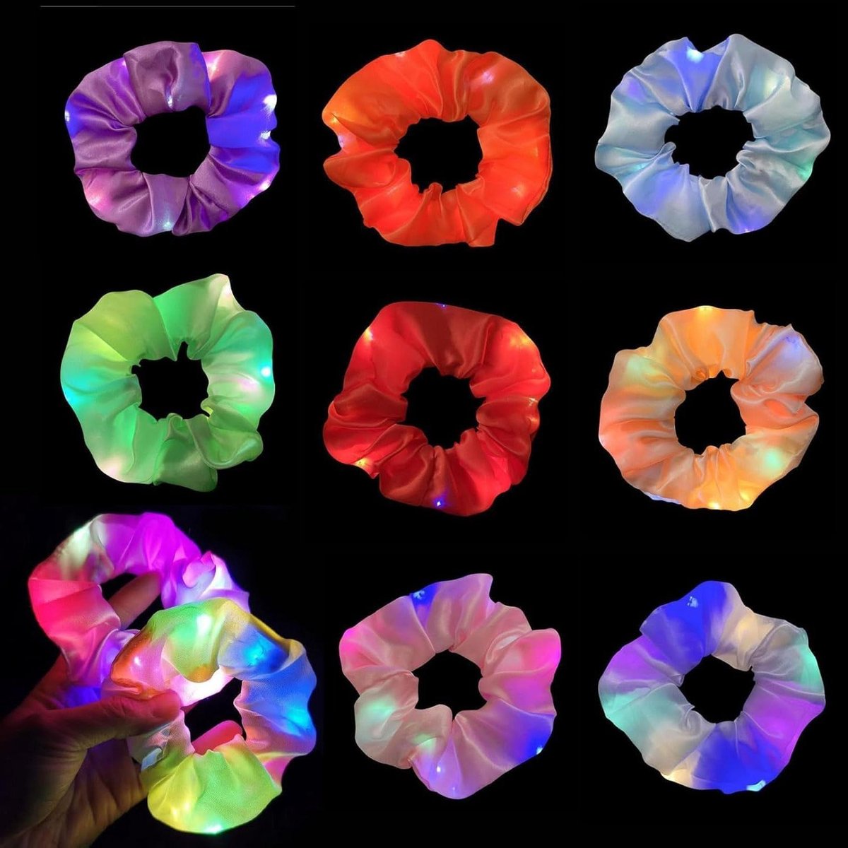 LED Haarelastiekjes voor Neon, Halloween, Kerstmis - Set van 8 - Scrunchie Stijl