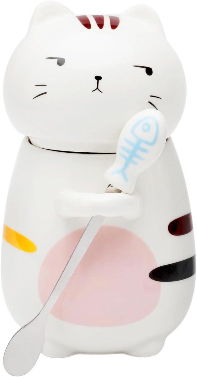 Schattige keramische kattenmok met lepel - cadeau voor kattenliefhebbers