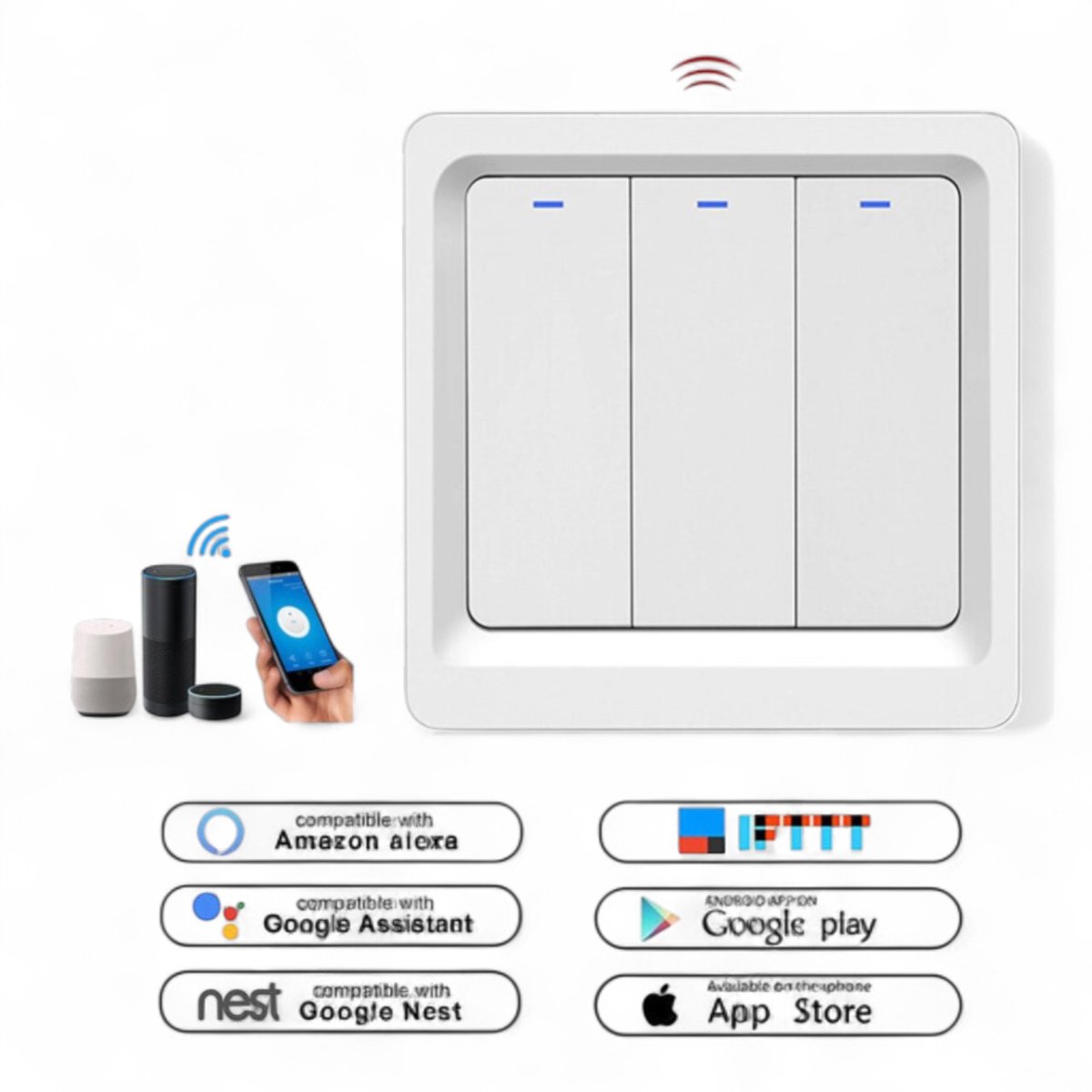 Smart Zigbee Lichtschakelaar | Drukknopschakelaar | WiFi bediening | Inbouwmontage | Spraakbediening | Tuya Smart Life | Google Home integratie | Wit