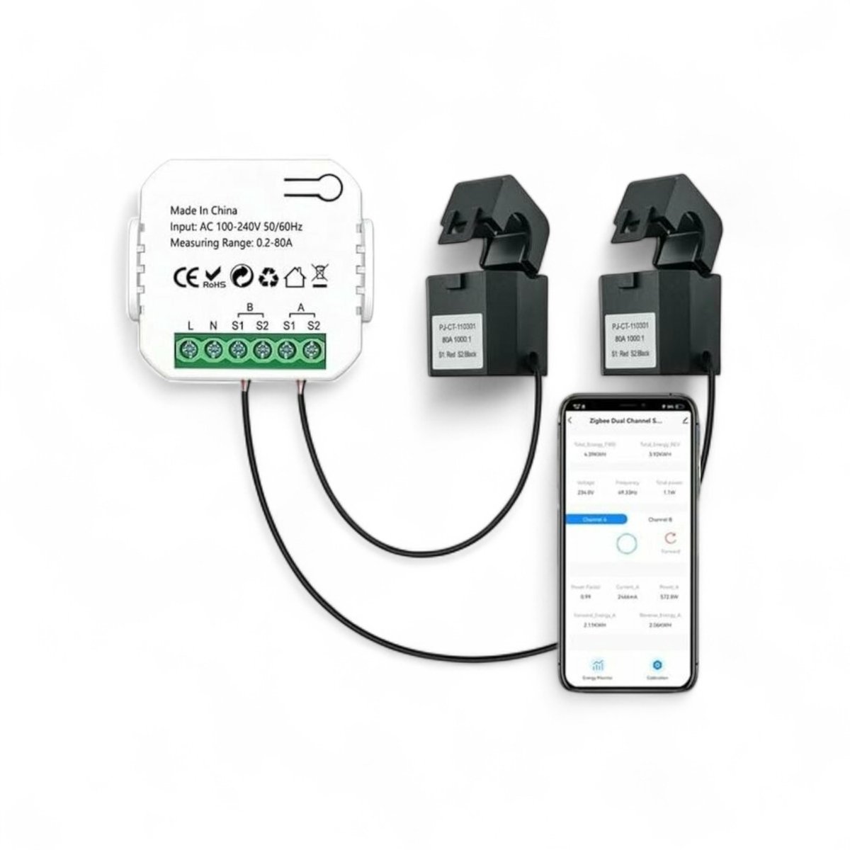 Smart WiFi Energie Monitor | Energie monitoring | Wifi | App bediening | Eenvoudige installatie | Meten verbruik opbrengst | Tuya Smart Life | Wit