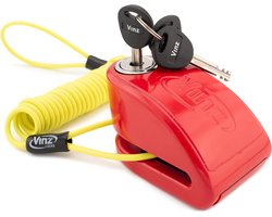 VINZ Pico Schijfremslot met Alarm - ART 4 Slot - Remschijfslot Motor met Alarm - Voor De Verzekering - Rood
