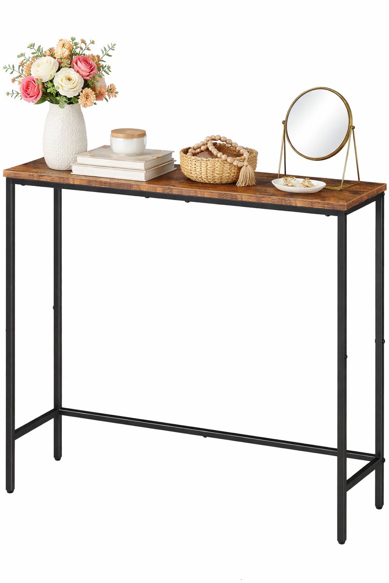 Bombay Consoletafel - smalle consoletafel voor gang - Dressoir industriële - Bijzettafel compacte displaytafel - banktafel voor kleine ruimtes - entree - woonkamer - rustiek bruin - 75 x 24 x 75 cm