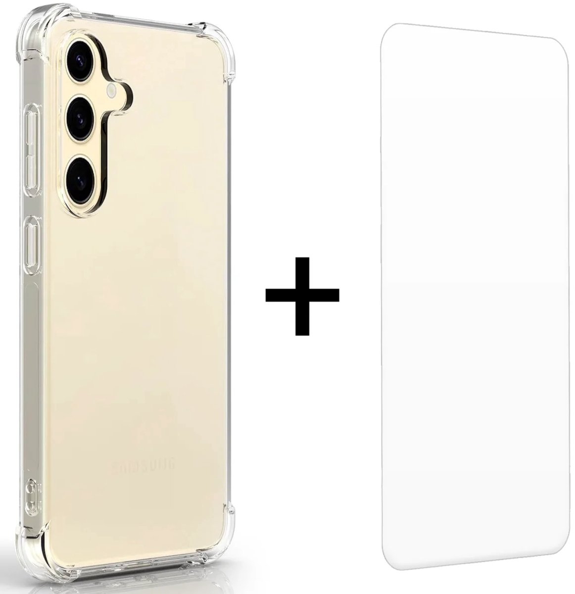 Schokbestendig Hoesje Geschikt voor de Samsung Galaxy S24 Plus - Shockproof Back Cover Transparant - Doorzichtige Case met Gratis 9H Tempered Glass Screen Protector