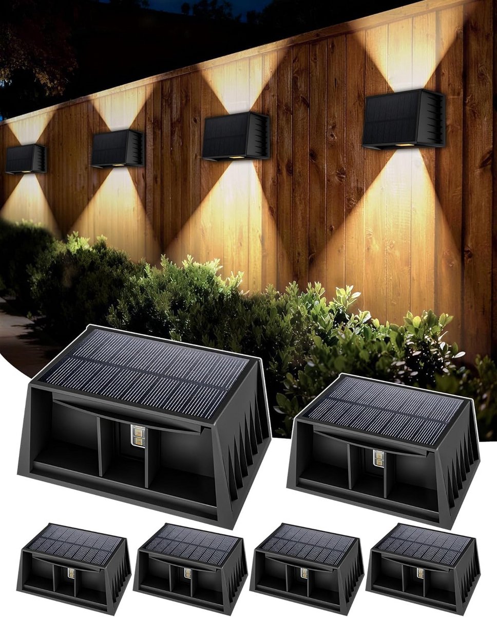 Set van 6 Zonne-energie Wandlampen Buiten - Instelbare Up-Down Lichtstraal - IP67 Waterdicht