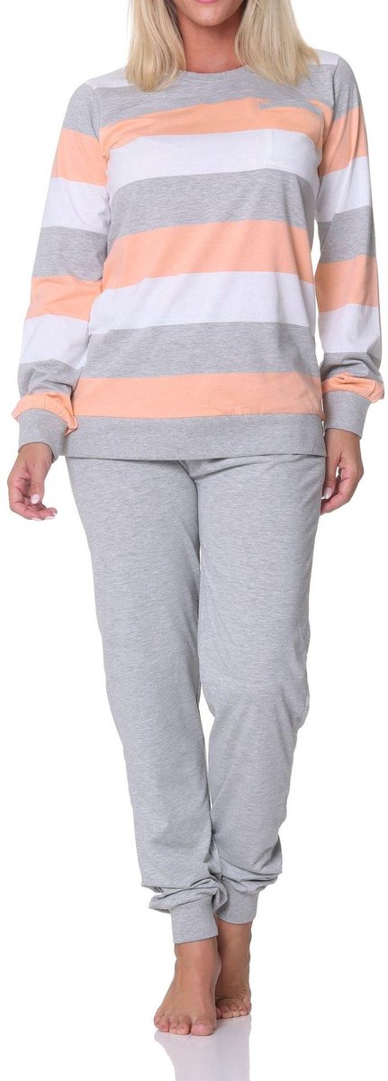 Normann Damespyjama met manchetten Pyjama in blokstreep-look - ook in overmaten apricot
