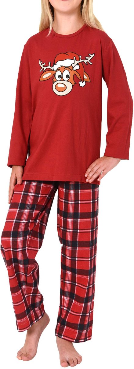 Normann Kinderkerstpyjama met lange mouwen UNISEX pyjama met grappig rendiermotief rot