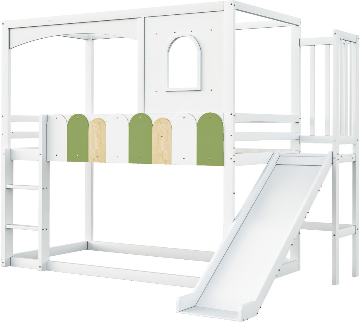 Sweiko Hoogslaper - 90 x 200 cm - Huisvormig - Met glijbaan - Kinderbed - Wit