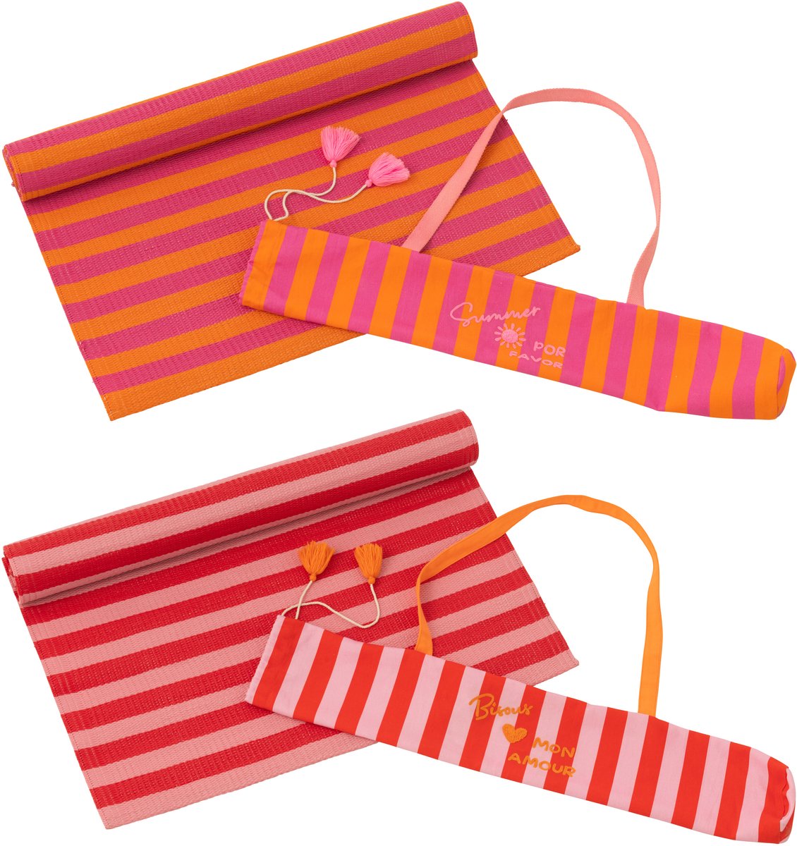 J-Line strandlaken Summer + Bisous Gestreept - textiel - mix - set van 2