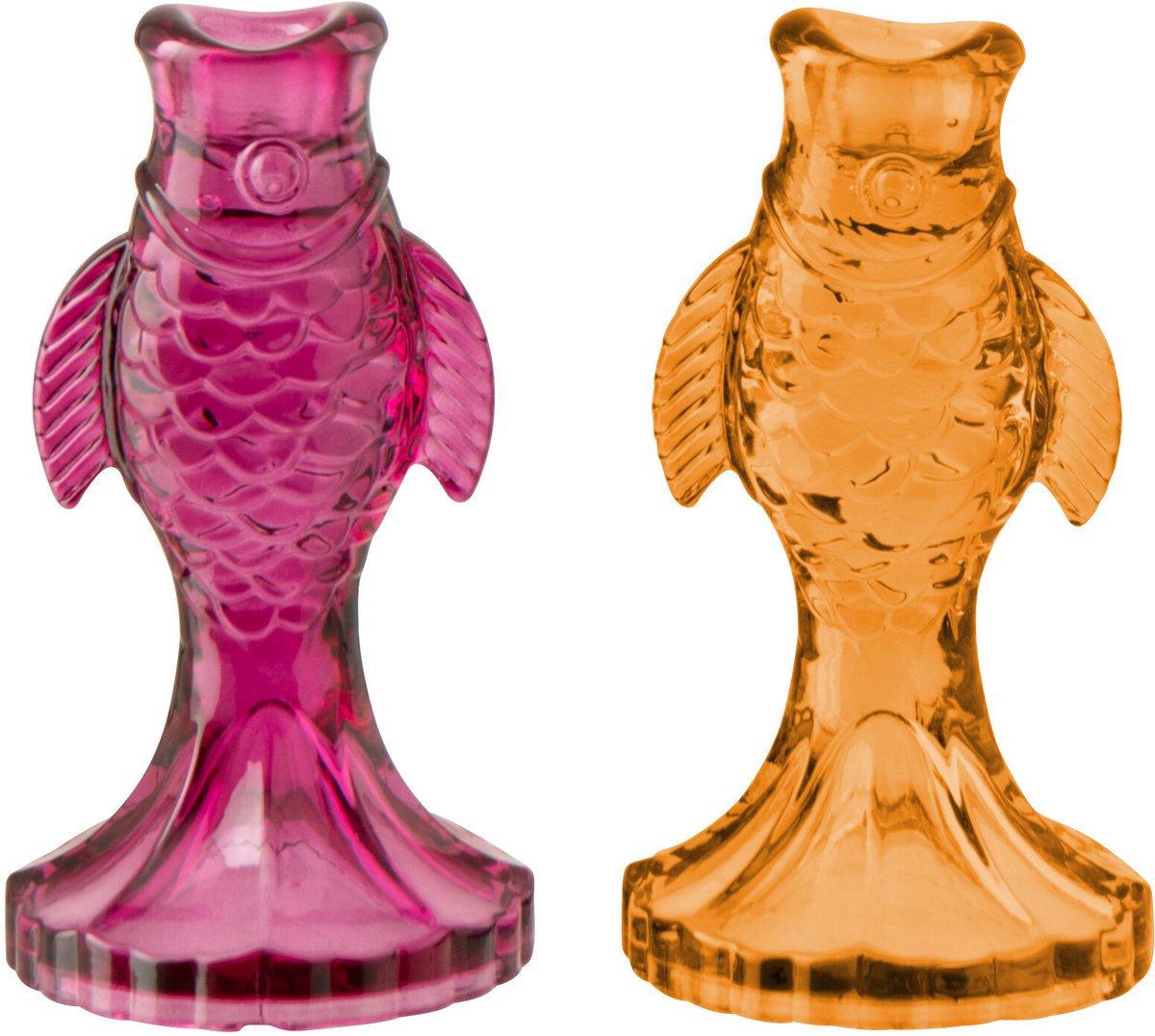 J-Line kaarshouder Vis - glas - roze/oranje - set van 2
