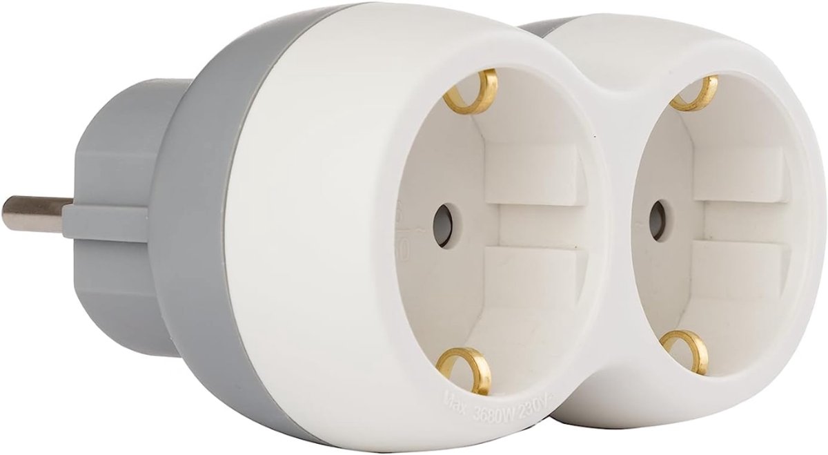 NBAP® Dubbele Stekker voor Stopcontact - Tweeweg Stekker - Verdeelstekker - Stopcontact Splitter - Met Kinderbescherming - Grijs en Wit
