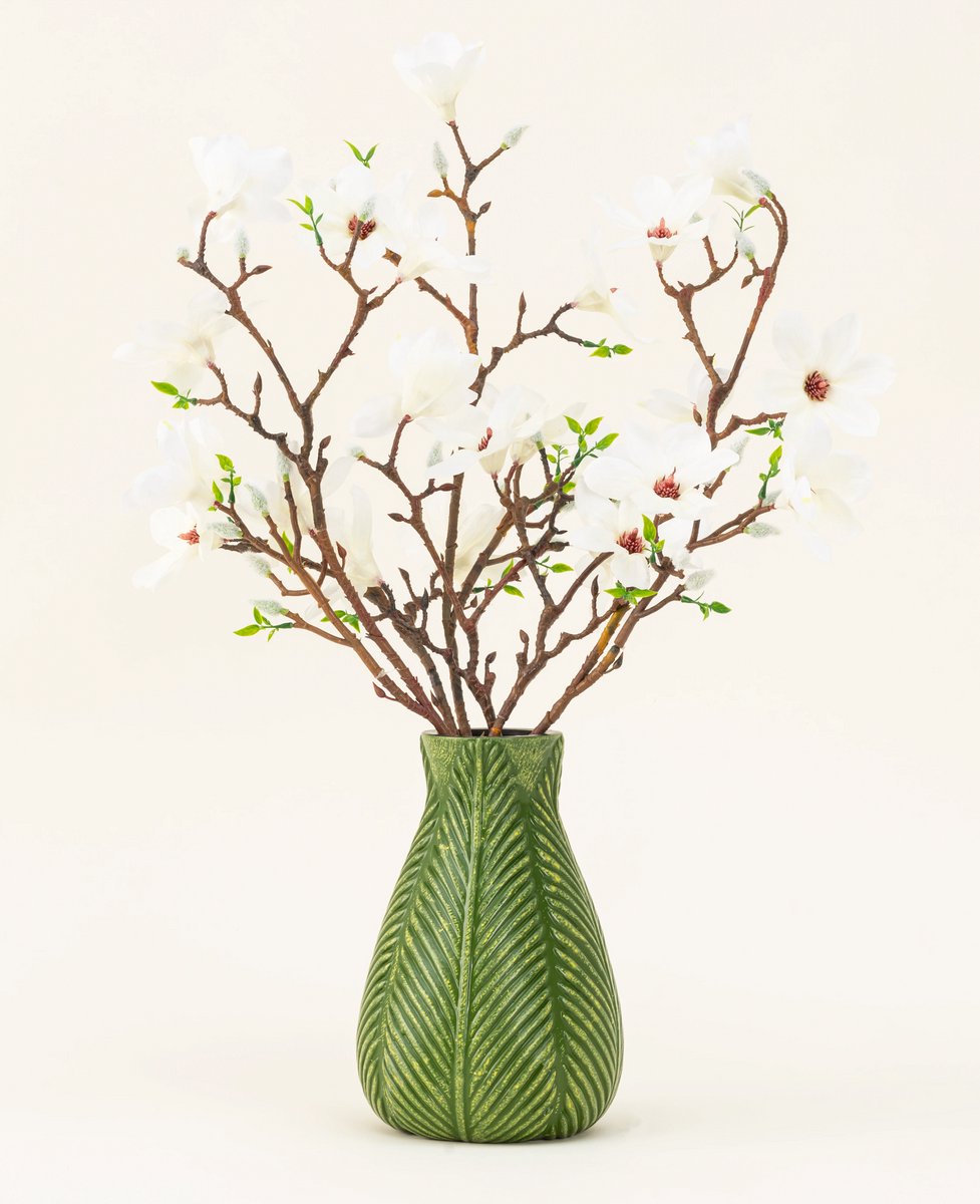 Easyplants | Zijden kunstbloemen boeket Magnolia wit | Zijde | Nepbloemen | Wit, Bruin | Onderhoudsvrij | Kant-en-klaar