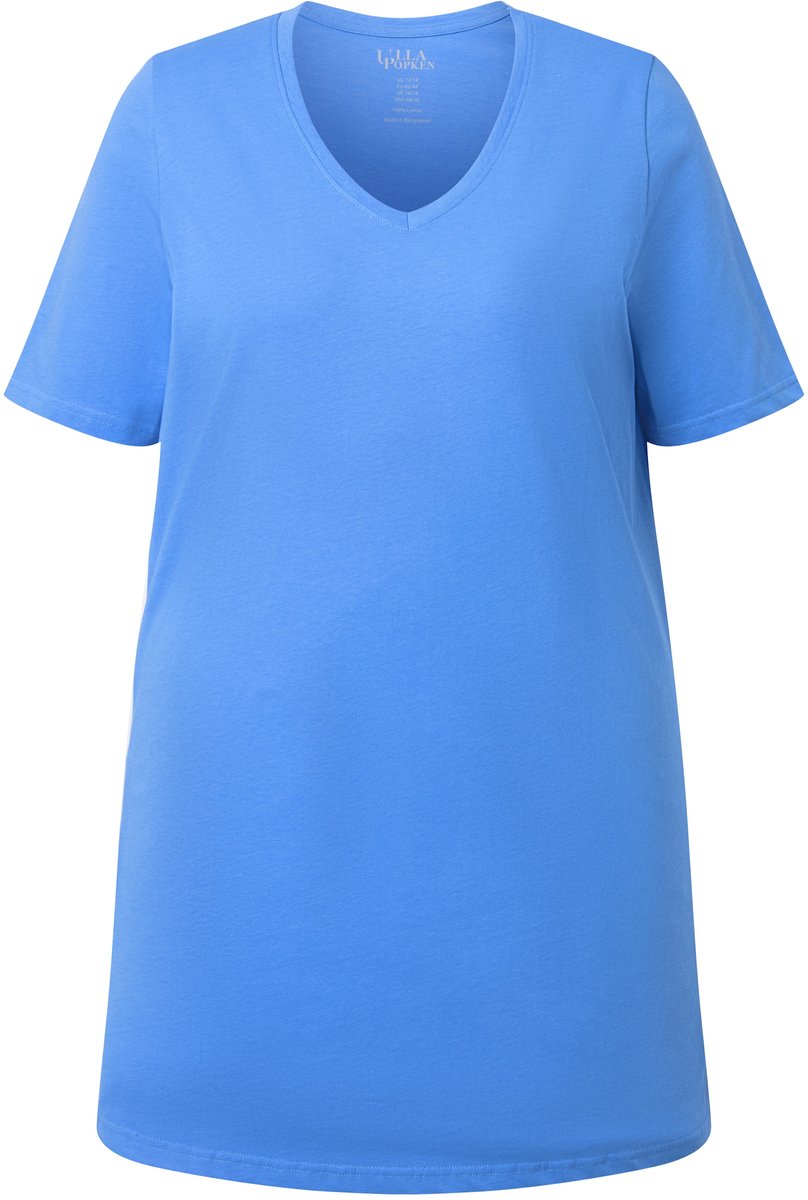 Ulla Popken - Dames - Longshirt A-lijn V-halslijn halve mouwen - Staalblauw - Maat 62+
