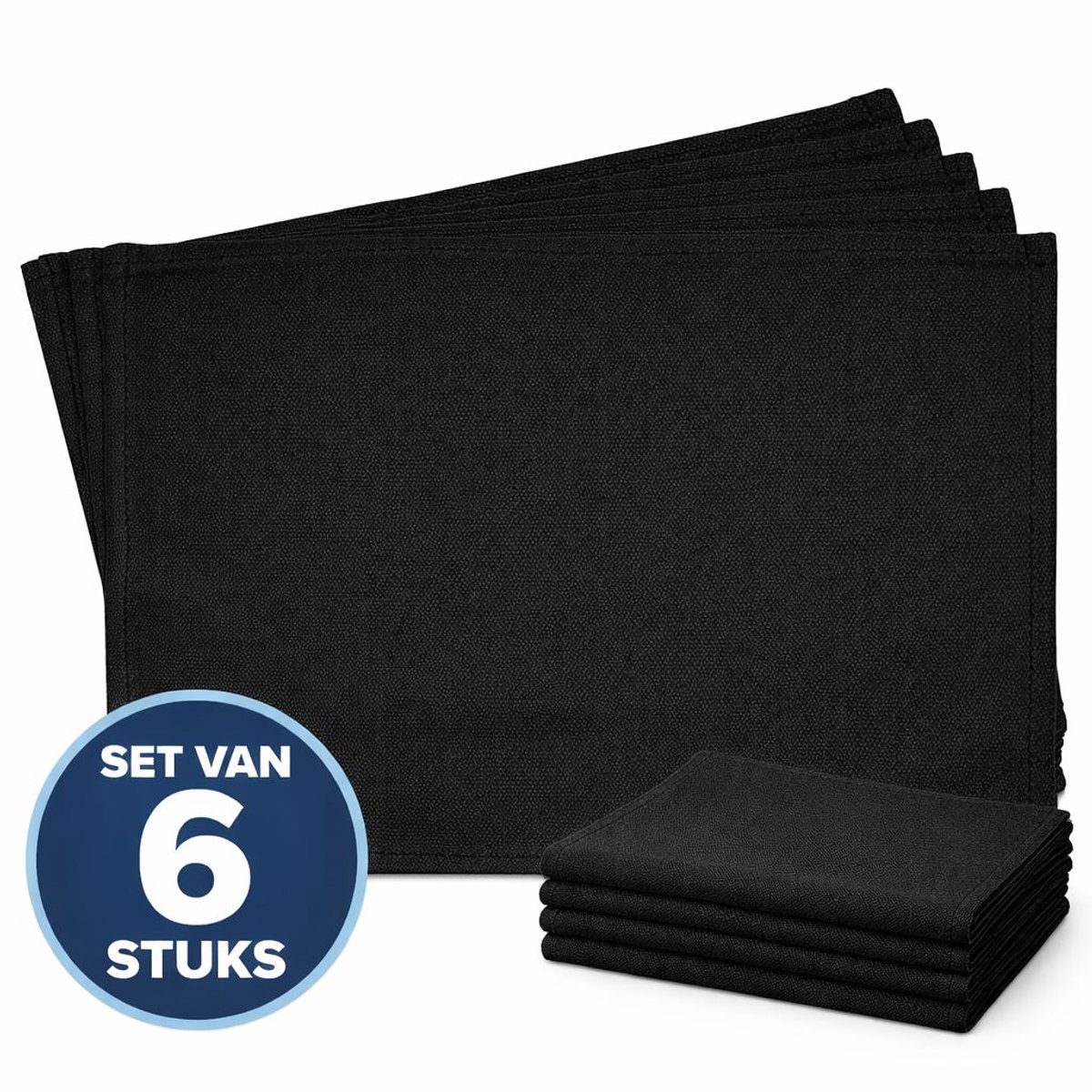 Placemat Katoen - Zwart - 45x30cm - Set van 6 Stuks