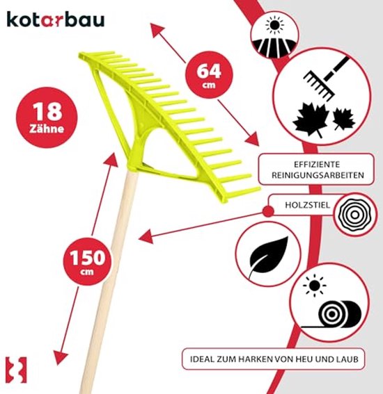 KOTARBAU® Bladhark, Tuinhark, Kunststof, 64 cm, Mintgroen, 18 Tanden, Bladbezem, met Steel, voor Gras En Heg, Lichtgewicht Hark, Stevige Hark van KOTARBAU — afbeelding 4