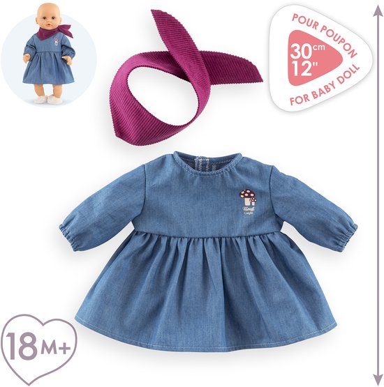 Corolle poppenkleding jeans jurk met sjaal voor 30cm pop denim. — afbeelding 4