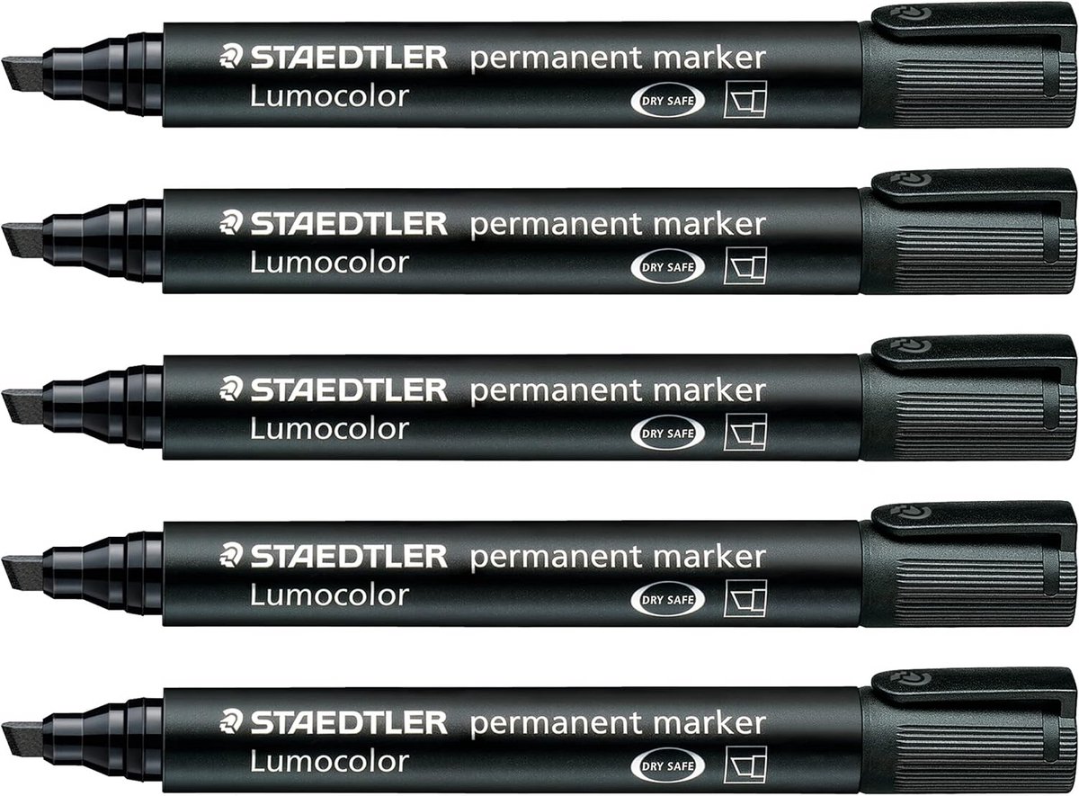 Permanente XL Stift met Brede Wigpunt Zwart - Set van 5, Vocht- en Veegvast