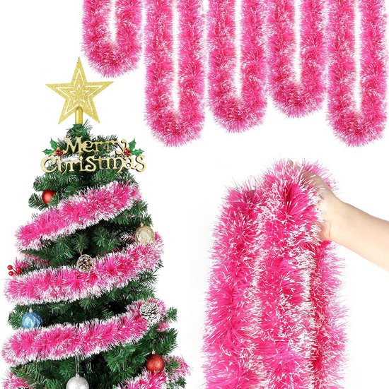 6 Stuks Roze Kerst Klatergoud Slingers 12 Meter Dikke Decoratie voor Kerstboom