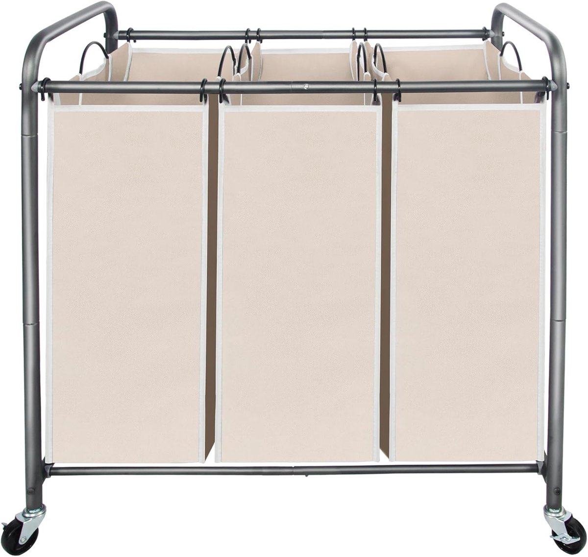 Wasmand op Wielen Set van 3 met Afneembare Zakken - Beige