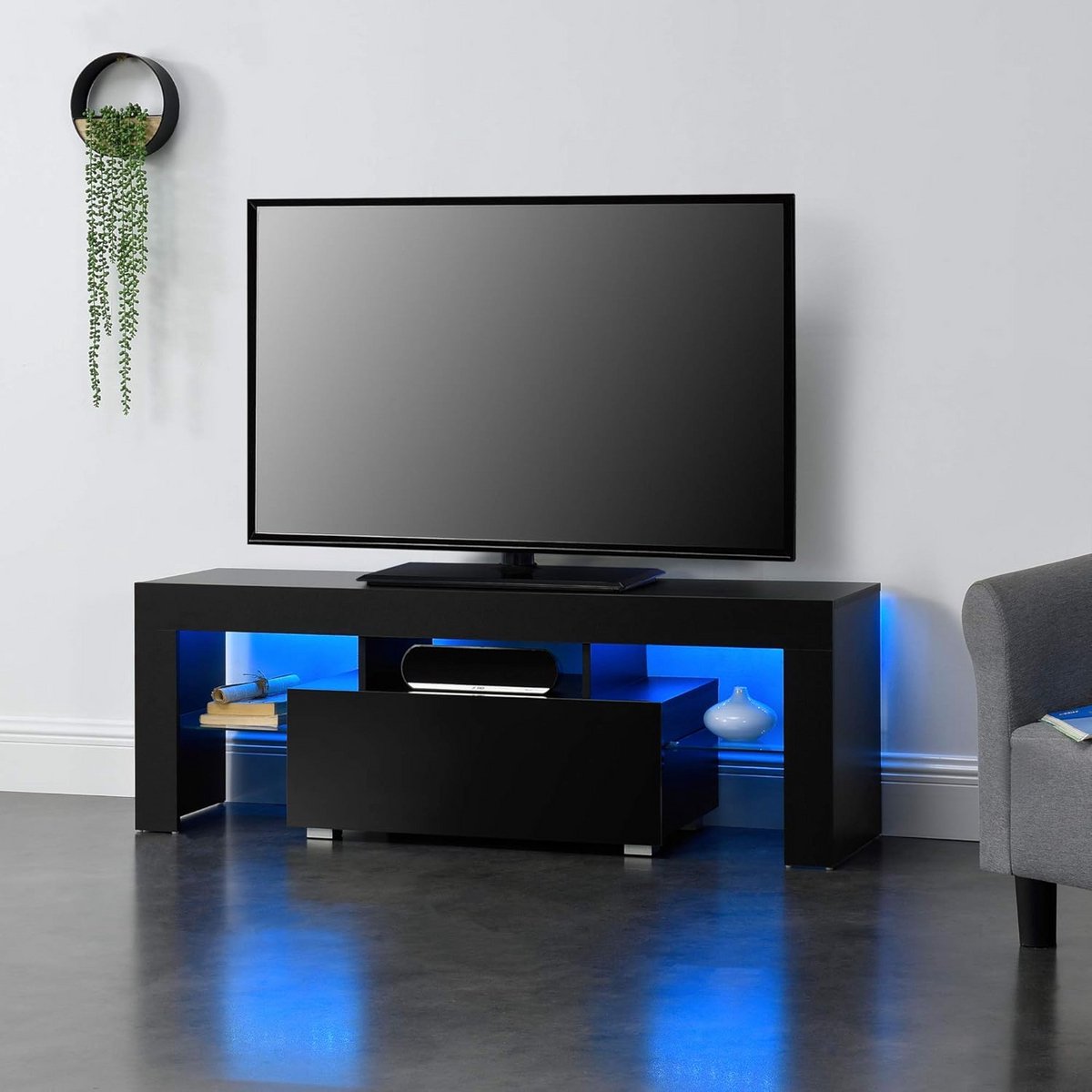 Modern TV Meubel met LED Verlichting en Opbergruimte 130 cm Zwart
