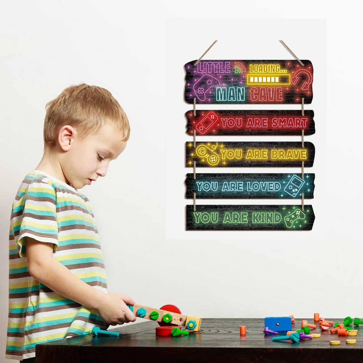 5-Delige Houten Wanddecoratie Set voor Gamer Slaapkamer of Speelkamer