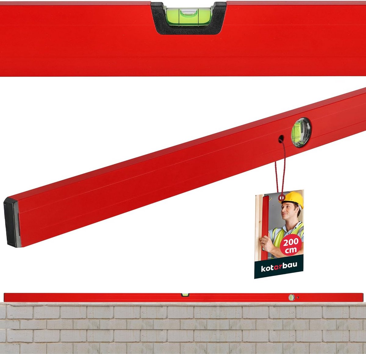 Zeer Lange Waterpas 200 cm Aluminium met Twee Libellen - Hoge Precisie en Markeerhulp