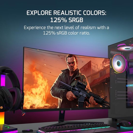 Gebogen LED Gaming Monitor 27 inch 300 Hz Full HD 1080P VA 1500R HDR FPS van Merkloos — afbeelding 2