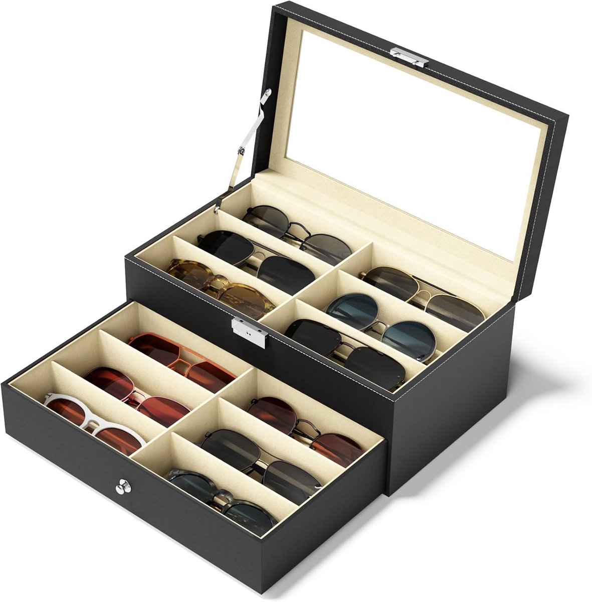 Luxe Zonnebril Opbergdoos met 12/16 Vakjes | Presentatie & Opbergkoffer voor Brillen