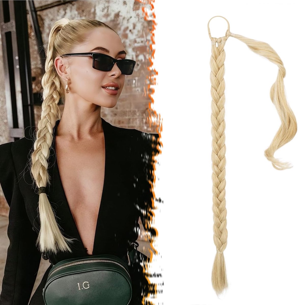 Lange Gevlochten Paardenstaart Verlenging Haarband | 66cm Synthetisch Haarstuk voor Vrouwen | Natuurlijk Blond