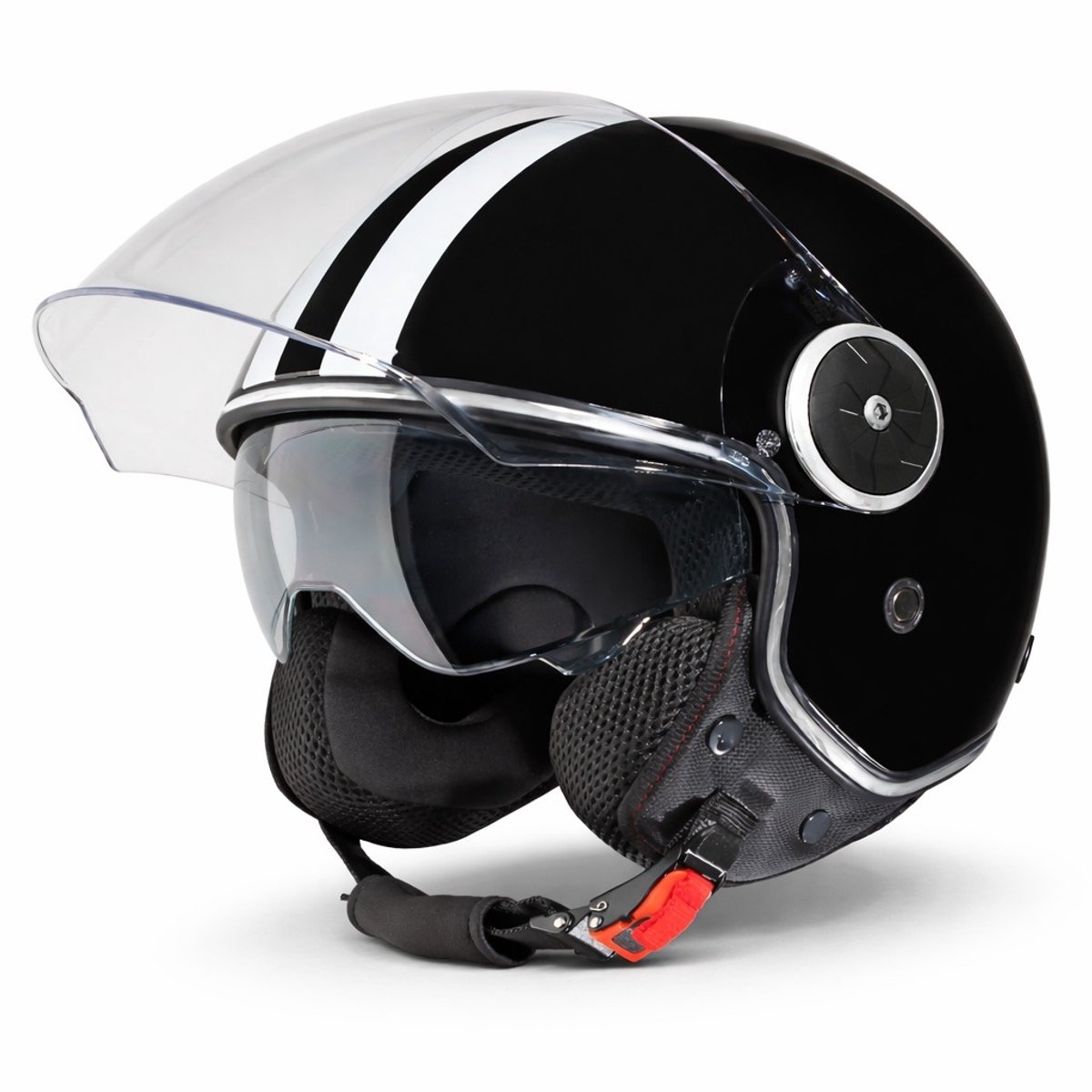 VINZ Arenas Scooterhelm / Motorhelm Retro - Brommer & Snorfiets Helm - ECE 22.06 - Heren & Dames - Glans Zwart - XS