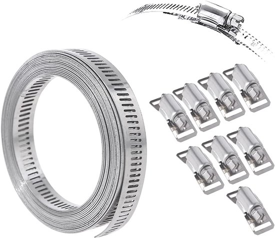 Slangklemmen van 304 roestvrij staal - Ringklemmen - Spanbanden 12,6 mm breed - 3,5 m lang + 12 klemkoppen - Inclusief spanbanden - Stalen gesp - Hose Clamps 304 RVS - Verstelbare DIY Slang voor Waterleiding - Tank - Gaspijp - Koeler - Auto Buizen van Merkloos — afbeelding 3