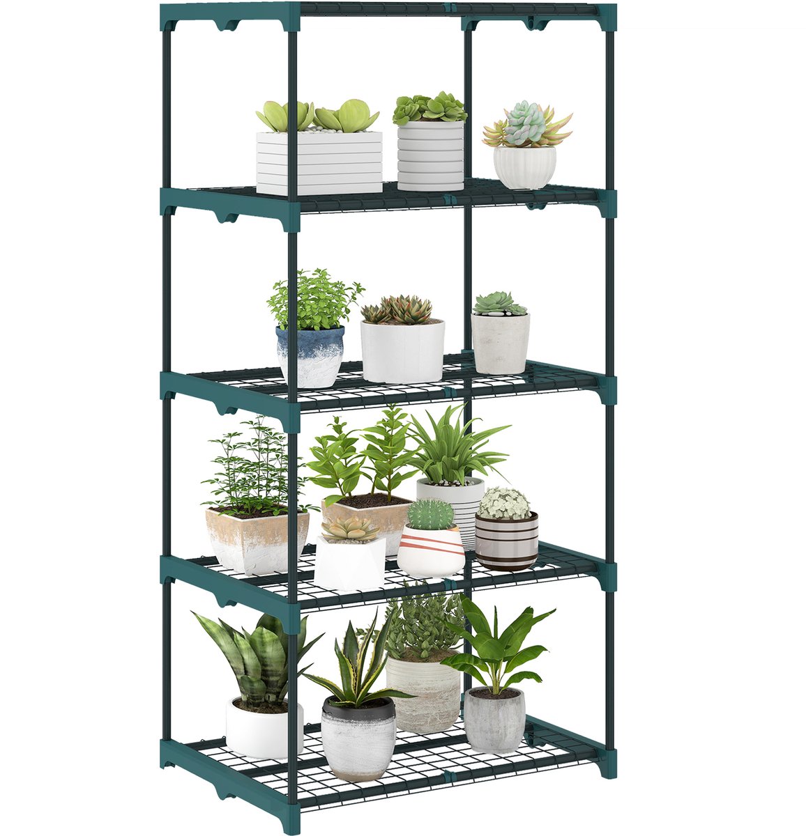 Killogood Vijfdelige plantenstandaard - 138 cm hoog - geschikt voor binnen- en buitengebruik - gemaakt van staal - donkergroen.
