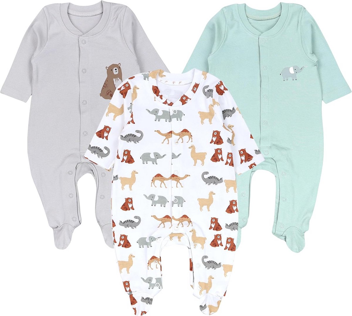 Baby Jongens Pyjama Romper met Voetjes 3-Pack Katoen