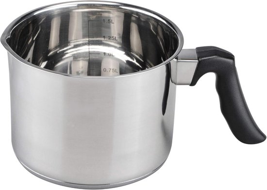 Roestvrijstalen melkpan, 1,5 liter, geschikt voor elektrisch, glas, glaskeramiek, keramiek en inductie, roestvrijstalen pan voor het verwarmen van melk, smeltpan, waterbad
