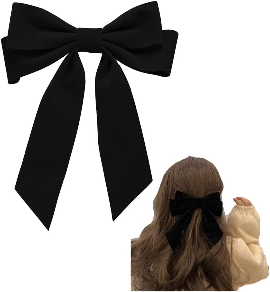 Grote Zwarte Fluweel Haarstrik met Alligator Clips voor Dames en Meisjes