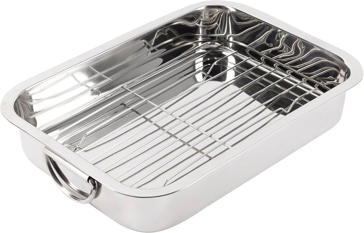 Rechthoekige Bakplaat met Grillrooster - RVS - XXL Antiaanbaklaag - 37x26.5cm