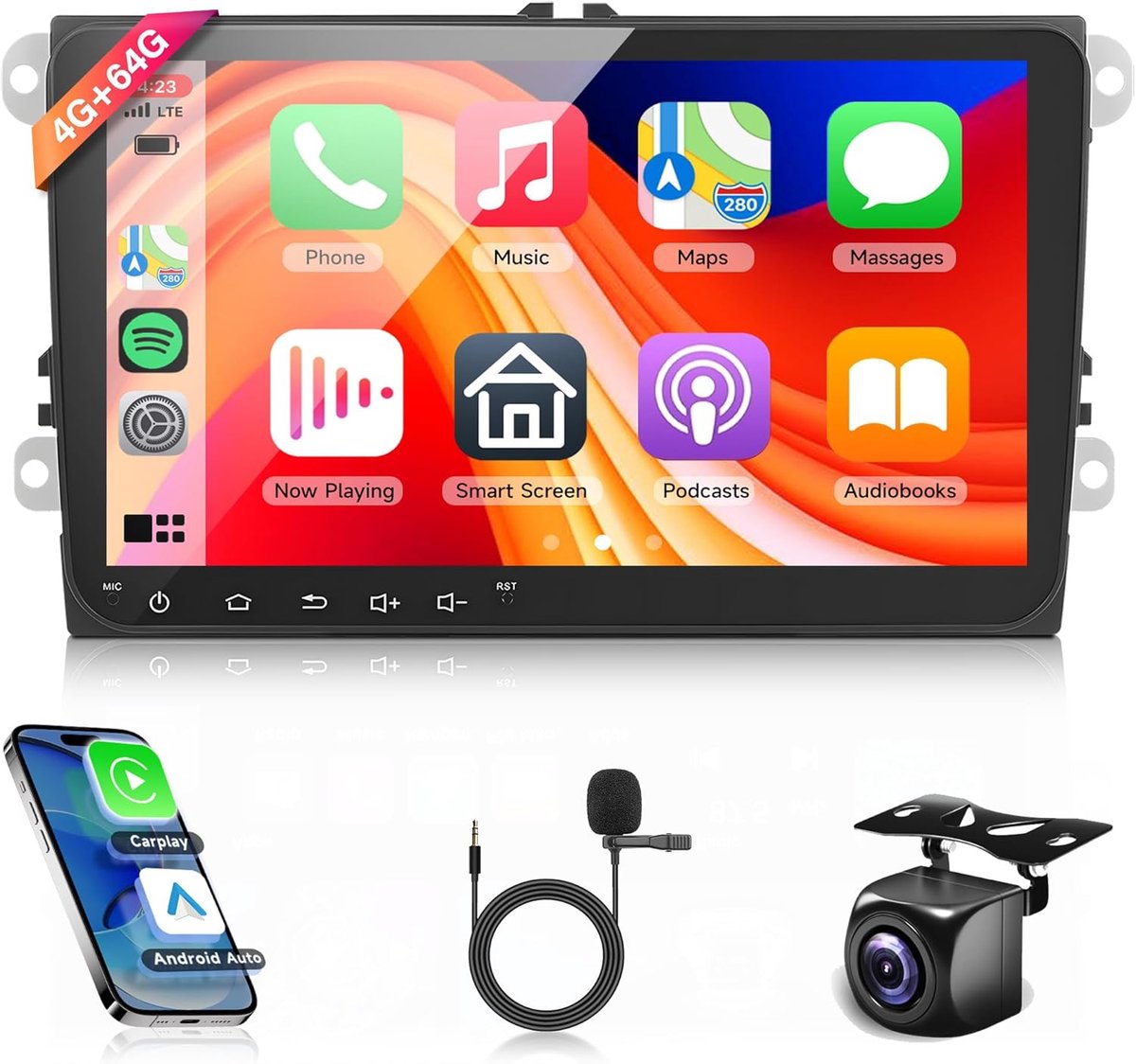 9 Inch Android 13 Autoradio voor VW Golf 5 6 Passat Polo Tiguan Skoda Seat met Draadloze Carplay & Android Auto, GPS Navigatie en WiFi