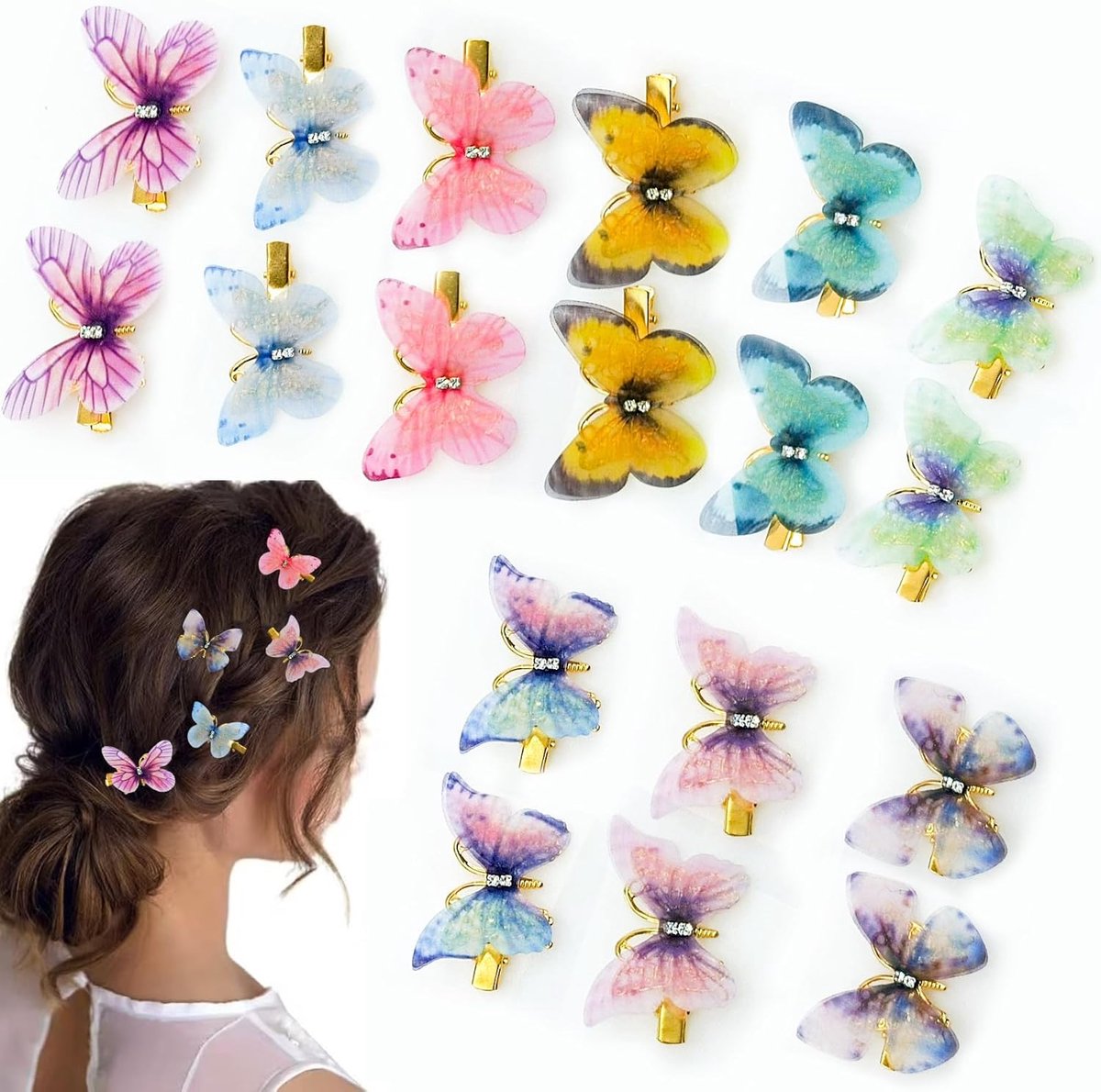 18 Stuks Gekleurde Glinsterende Vlinder Haarspelden Set voor Meisjes en Vrouwen