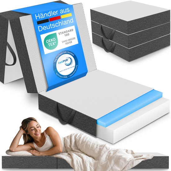 ELONEO Visco-Elastisch Schuim Opvouwbaar Matras - 90x200 cm, 15 cm Extra Dikke Vouwmatras, Wasbare Hoes, Multifunctioneel Logeerbed, Reismatras, Logeermatras, Opvouwbaar Bed, Poef, Zitje en Futon