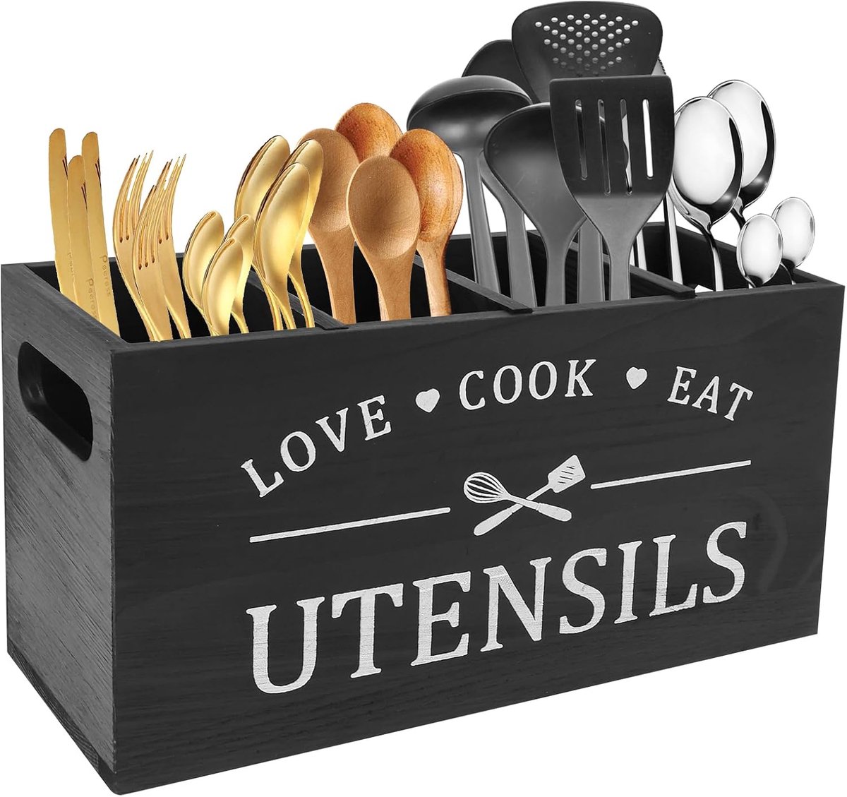 Grote Houten Keuken Organizer met 4 Vakken voor Kookgerei