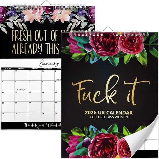 2026 Wandkalender ‘Fu-ck It’ Voor Vermoeide Vrouwen – Grappige Maandkalender 21,5x28,5 Cm Met Notitieruimte, Ideaal Cadeau