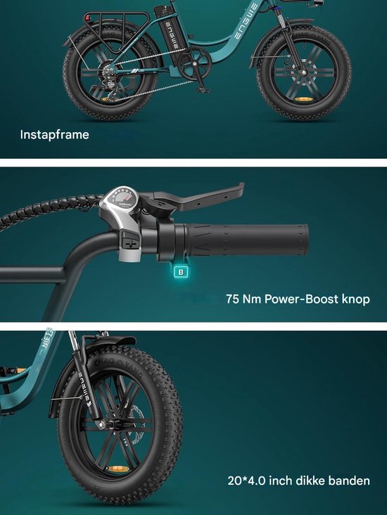 ENGWE L20 Boost Elektrische fiets - 20 * 4.0 Inch - Actieradius 120km - Verwijderbare batterij 48V13Ah - Motor 250W - Shimano 7 versnellingen - LCD Display- Mechanische Schijfremmen - 20 Inch Commuter E-Bike - Rood van ENGWE — afbeelding 4
