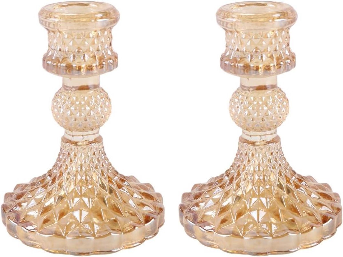 Allecto- Kaarsenhouders van glas - Taps toelopend - Wit - Kaarsenstandaards - Voor op tafel - Bruiloft, Housewarming, Cadeau - Huisdecoratie