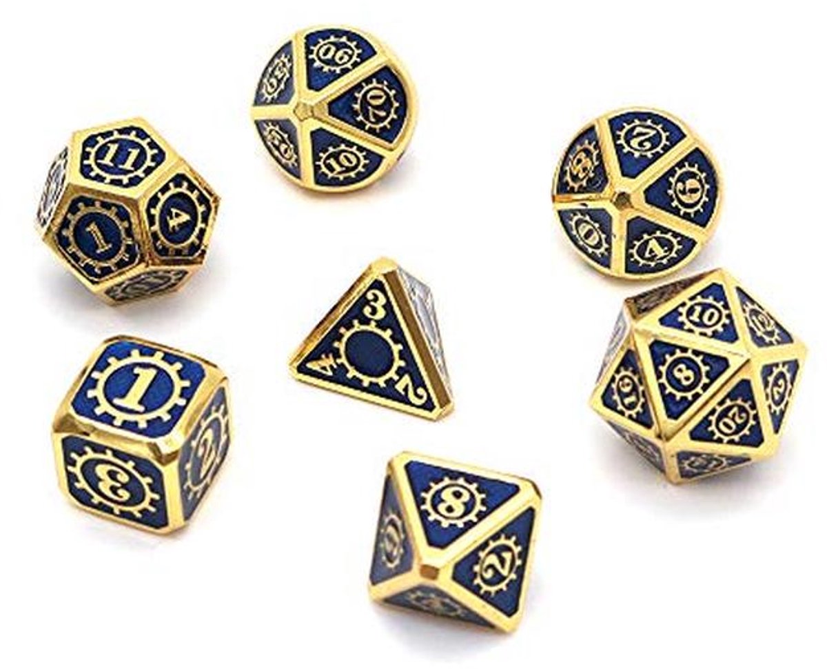 7-delige metalen polyhedral dobbelstenen set met zwarte opbergtas voor RPG's en bordspellen