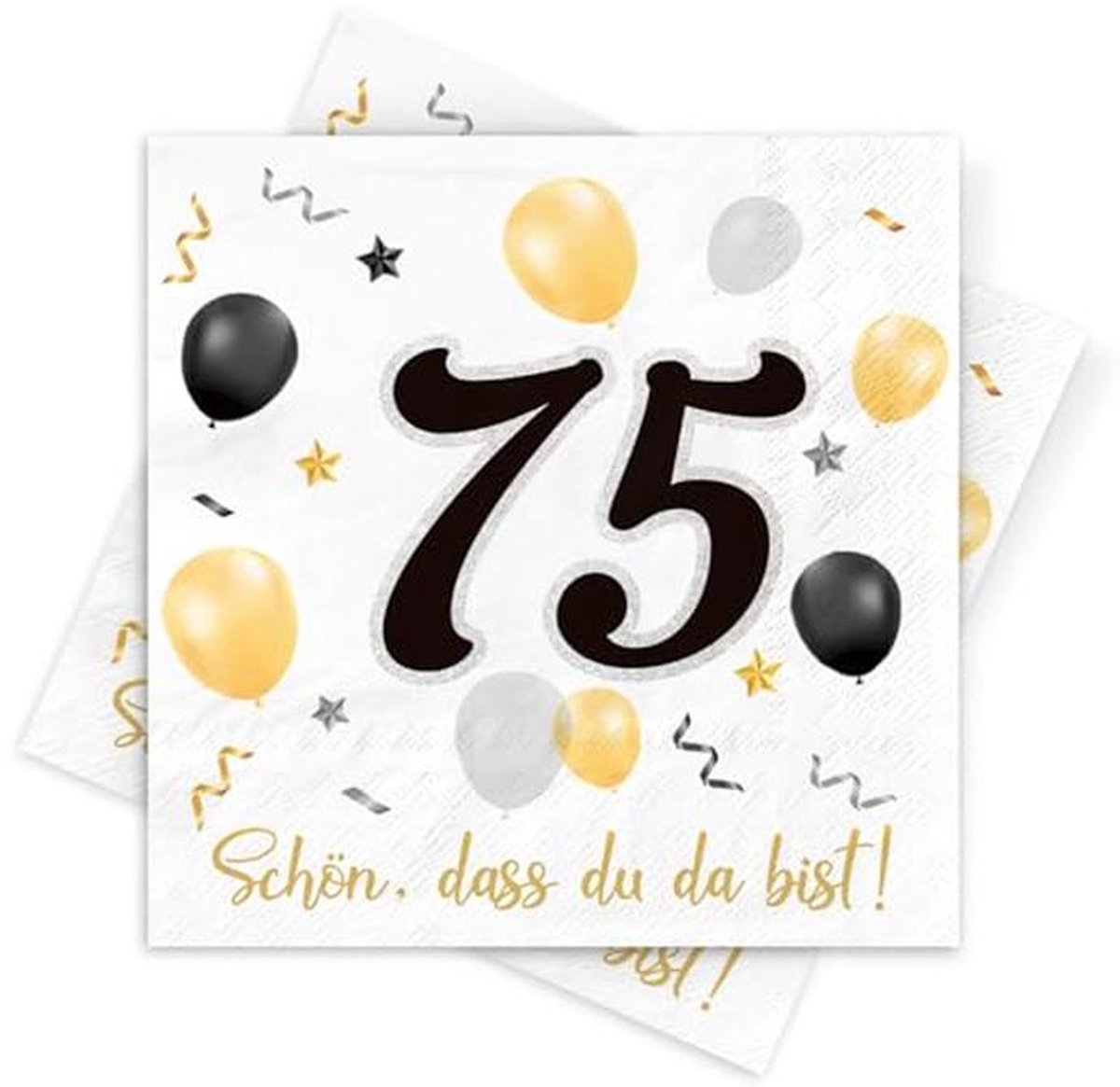 30 papieren servetten 75 jaar zwart-goud voor verjaardagsfeest